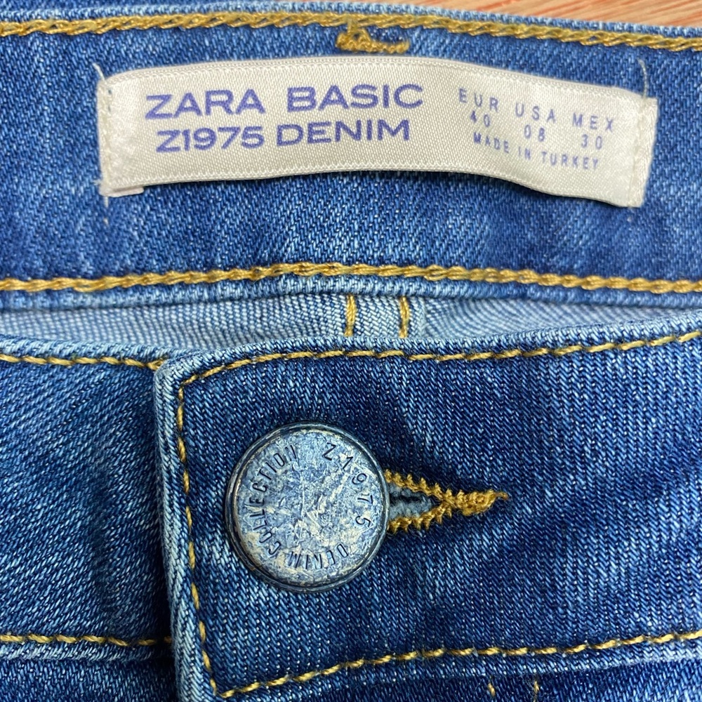 SOLD. Zara Basic Z1975 Denim Green Side Stripe Sz 8 - Picture 3 of 8